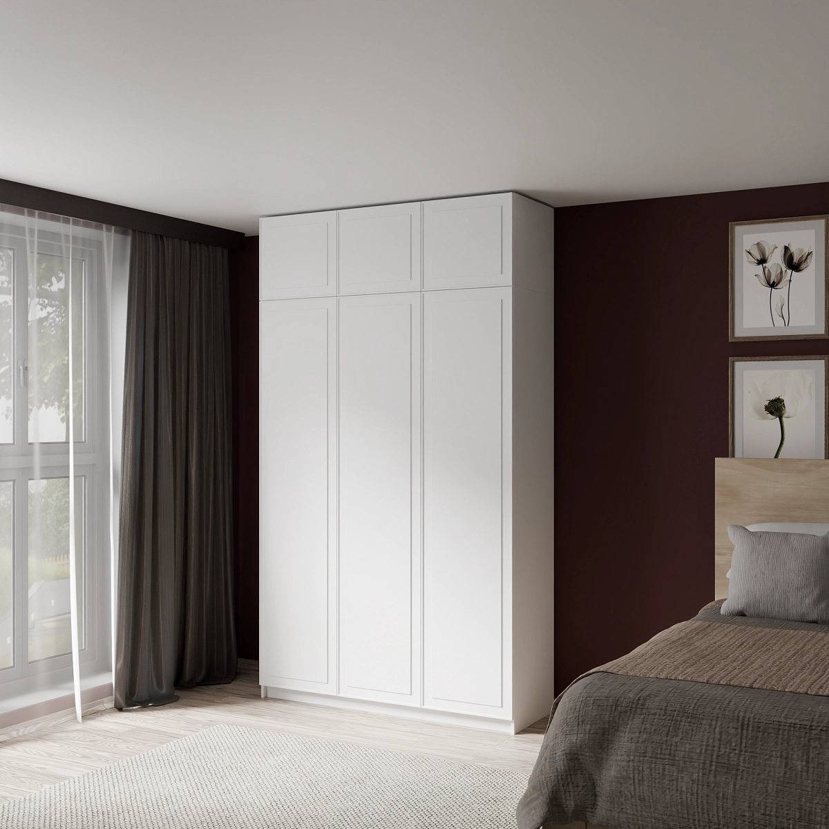Шкаф с антресолью и фрезерованными фасадами Марс Белый (Селден)
